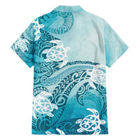 Polynesia Turtle Family Matching Off Shoulder Short Dress and Hawaiian Shirt Watercolor Abstract Style