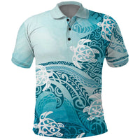 Polynesia Turtle Polo Shirt Watercolor Abstract Style LT7 Blue - Polynesian Pride