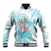 Sea Blue Polynesian Jellyfish Baseball Jacket Watercolor Glows - Polynesian Pride
