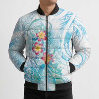 Sea Blue Polynesian Jellyfish Bomber Puffer Jacket Watercolor Glows - Polynesian Pride