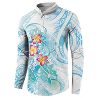 Sea Blue Polynesian Jellyfish Button Sweatshirt Watercolor Glows - Polynesian Pride