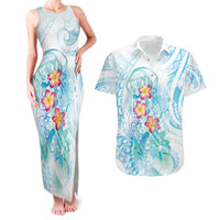 Sea Blue Polynesian Jellyfish Couples Matching Tank Maxi Dress and Hawaiian Shirt Watercolor Glows - Polynesian Pride
