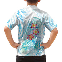 Sea Blue Polynesian Jellyfish Family Matching Long Sleeve Bodycon Dress and Hawaiian Shirt Watercolor Glows - Polynesian Pride
