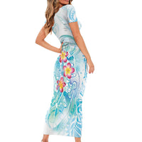 Sea Blue Polynesian Jellyfish Family Matching Short Sleeve Bodycon Dress and Hawaiian Shirt Watercolor Glows - Polynesian Pride