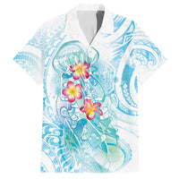 Sea Blue Polynesian Jellyfish Family Matching Summer Maxi Dress and Hawaiian Shirt Watercolor Glows LT7 Dad's Shirt - Short Sleeve Light Blue - Polynesian Pride