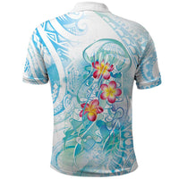 Sea Blue Polynesian Jellyfish Polo Shirt Watercolor Glows - Polynesian Pride