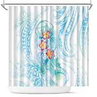 Sea Blue Polynesian Jellyfish Shower Curtain Watercolor Glows - Polynesian Pride