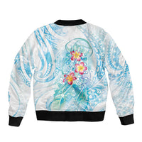 Sea Blue Polynesian Jellyfish Sleeve Zip Bomber Jacket Watercolor Glows - Polynesian Pride