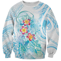Sea Blue Polynesian Jellyfish Sweatshirt Watercolor Glows - Polynesian Pride