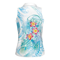 Sea Blue Polynesian Jellyfish Women Sleeveless Polo Shirt Watercolor Glows - Polynesian Pride