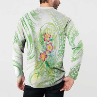 Summer Green Polynesian Jellyfish Button Sweatshirt Watercolor Glows - Polynesian Pride