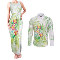 Summer Green Polynesian Jellyfish Couples Matching Tank Maxi Dress and Long Sleeve Button Shirt Watercolor Glows - Polynesian Pride