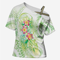 Summer Green Polynesian Jellyfish Cross Shoulder Shirt Watercolor Glows - Polynesian Pride