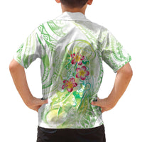 Summer Green Polynesian Jellyfish Family Matching Off The Shoulder Long Sleeve Dress and Hawaiian Shirt Watercolor Glows - Polynesian Pride