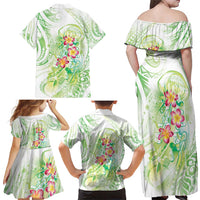 Summer Green Polynesian Jellyfish Family Matching Off Shoulder Maxi Dress and Hawaiian Shirt Watercolor Glows - Polynesian Pride