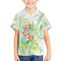 Summer Green Polynesian Jellyfish Kid Hawaiian Shirt Watercolor Glows LT7 Kid Light Green - Polynesian Pride
