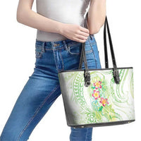 Summer Green Polynesian Jellyfish Leather Tote Bag Watercolor Glows LT7 - Polynesian Pride