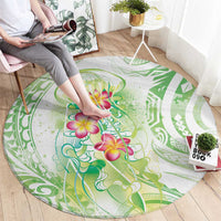 Summer Green Polynesian Jellyfish Round Carpet Watercolor Glows LT7 - Polynesian Pride