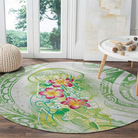 Summer Green Polynesian Jellyfish Round Carpet Watercolor Glows LT7 - Polynesian Pride