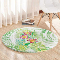 Summer Green Polynesian Jellyfish Round Carpet Watercolor Glows LT7 - Polynesian Pride