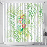 Summer Green Polynesian Jellyfish Shower Curtain Watercolor Glows LT7 - Polynesian Pride
