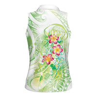 Summer Green Polynesian Jellyfish Women Sleeveless Polo Shirt Watercolor Glows - Polynesian Pride