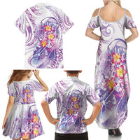 Lavender Polynesian Jellyfish Family Matching Summer Maxi Dress and Hawaiian Shirt Watercolor Glows - Polynesian Pride