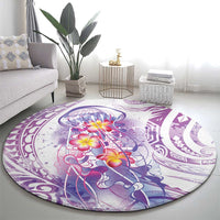 Lavender Polynesian Jellyfish Round Carpet Watercolor Glows LT7 - Polynesian Pride
