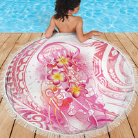 Rose Pink Polynesian Jellyfish Beach Blanket Watercolor Glows - Polynesian Pride