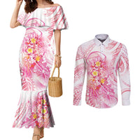Rose Pink Polynesian Jellyfish Couples Matching Mermaid Dress and Long Sleeve Button Shirt Watercolor Glows - Polynesian Pride