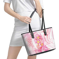 Rose Pink Polynesian Jellyfish Leather Tote Bag Watercolor Glows LT7 - Polynesian Pride