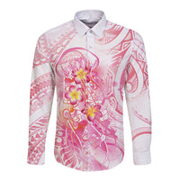 Rose Pink Polynesian Jellyfish Long Sleeve Button Shirt Watercolor Glows - Polynesian Pride