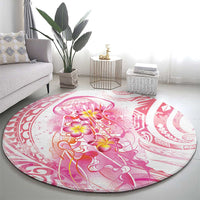 Rose Pink Polynesian Jellyfish Round Carpet Watercolor Glows LT7 - Polynesian Pride