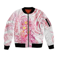 Rose Pink Polynesian Jellyfish Sleeve Zip Bomber Jacket Watercolor Glows - Polynesian Pride
