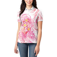 Rose Pink Polynesian Jellyfish Women Polo Shirt Watercolor Glows - Polynesian Pride