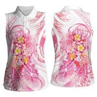 Rose Pink Polynesian Jellyfish Women Sleeveless Polo Shirt Watercolor Glows - Polynesian Pride