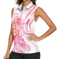 Rose Pink Polynesian Jellyfish Women Sleeveless Polo Shirt Watercolor Glows - Polynesian Pride