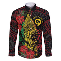 Vanuatu Meri Krismas Family Matching Off Shoulder Short Dress and Hawaiian Shirt Conch Shell Tribal Art LT7 Dad's Shirt - Long Sleeve Art - Polynesian Pride