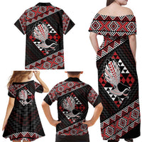 Taniko Aotearoa Family Matching Off Shoulder Maxi Dress and Hawaiian Shirt Poutama Mix Piwakawaka