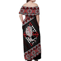 Taniko Aotearoa Off Shoulder Maxi Dress Poutama Mix Piwakawaka LT7 - Polynesian Pride