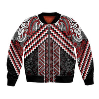 Maori Tukutuku Taniko Motifs Bomber Jacket Red Poutama Mix Kowhaiwhai LT7 Unisex Red - Polynesian Pride