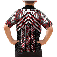 Maori Tukutuku Taniko Motifs Family Matching Mermaid Dress and Hawaiian Shirt Red Poutama Mix Kowhaiwhai
