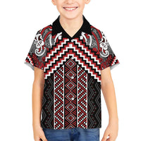 Maori Tukutuku Taniko Motifs Family Matching Tank Maxi Dress and Hawaiian Shirt Red Poutama Mix Kowhaiwhai LT7 Son's Shirt Red - Polynesian Pride