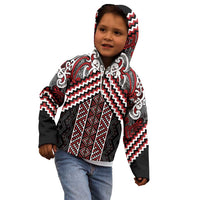 Maori Tukutuku Taniko Motifs Kid Hoodie Red Poutama Mix Kowhaiwhai