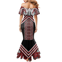Maori Tukutuku Taniko Motifs Mermaid Dress Red Poutama Mix Kowhaiwhai