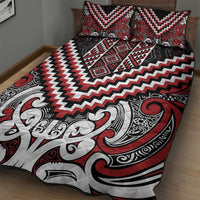 Maori Tukutuku Taniko Motifs Quilt Bed Set Red Poutama Mix Kowhaiwhai