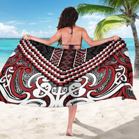 Maori Tukutuku Taniko Motifs Sarong Red Poutama Mix Kowhaiwhai