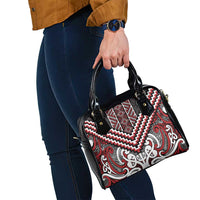 Maori Tukutuku Taniko Motifs Shoulder Handbag Red Poutama Mix Kowhaiwhai