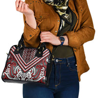 Maori Tukutuku Taniko Motifs Shoulder Handbag Red Poutama Mix Kowhaiwhai