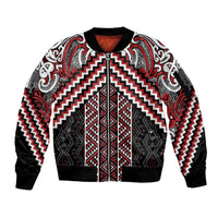 Maori Tukutuku Taniko Motifs Sleeve Zip Bomber Jacket Red Poutama Mix Kowhaiwhai LT7 Unisex Red - Polynesian Pride